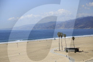 Beach, Santa Monica, Pacific Ocean, Malibu Mountains, Los Angeles, California, USA