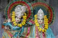 Krishna and Radha murthis (statues) in a Delhi hindu temple. Delhi. India.