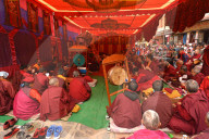Tibetan monks performing rituals. Nepal.