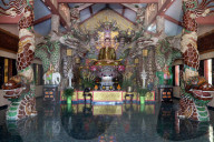 Van Hanh zen buddhist monastery. Main alatar. Shakyamuni Buddha statue. Dalat. Vietnam.
