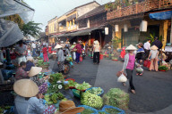 Fruits and vegetables vendors at the Central Market. Hoi An. Vietnam.