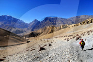 Trekker in Mustang. Nepal.