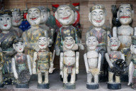 Water puppets lined up for sale, Temple of Literature. Hanoi. Vietnam.