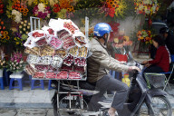 Motorbike at flower market. Hanoi. Vietnam.