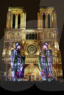 Sound and light show at Notre Dame de Paris cathedral, France.