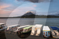 Arenal Volcano and Arenal Lake at sunset, near La Fortuna, Alajuela Province, Costa Rica