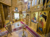 Interior view of the Russian Orthodox Church in Nikolskoye Village, Commander Islands, Kamchatka, Russia