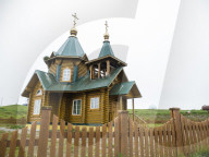 Exterior view of the Russian Orthodox Church in Nikolskoye Village, Commander Islands, Kamchatka, Russia