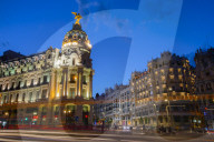 Metropolis Building at Dusk, Madrid, Spain, South West Europe