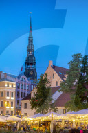Restaurants in Old Town at Night, Riga, Latvia, Northern Europe,