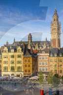 The Grand Place and Lille Chamber of Commerce Belfry, Lille, France,