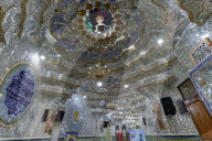 Emamzadeh Zeyd Mausoleum, Entrance hall decorated with mirrors and Quran surah, Tehran, Islamic Republic of Iran