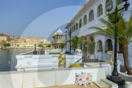 Lake Palace Hotel and view over City Palace, Udaipur, Rajasthan, India