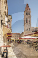 Restaurants and Cafes at Main Square, St. Laurentius Cathedral, Trogir, UNESCO World Heritage Site, Dalmatia, Croatia