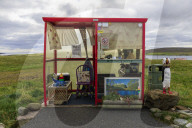 Bobby's Bus Shelter, uniquely decorated and quirky, annual theme, Baltasound, Island of Unst, Shetland Isles, Scotland, Europe