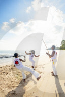 South America, Brazil, Tinhare, Boipeba island, Local people playing capoeira on the beach