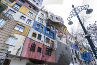Colorful facade of the iconic Hundertwasser Village, Hundertwasserhaus, Vienna, Austria