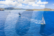 Aerial view of sailing boats during a regatta, Antigua, Caribbean, West Indies, Leeward Islands (drone)