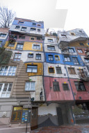 Colorful facades of apartments in the iconic Hundertwasser Village, Hundertwasserhaus, Vienna, Austria