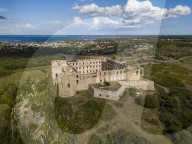 Aerial of Borgholm castle, Borgholm, Oland, Sweden (drone)