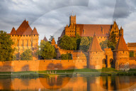 Unesco world heritage sight Malbork castle at sunset, Malbork, Poland