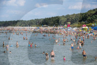 Busy beach in Ustka, Baltic sea, Poland