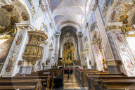 Nave, high altar, and pulpit in Goettweig abbey, Wachau, Austria