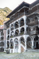 Inner courtyard in the Unesco world heritage sight Rila Monastery, Rila mountains, Bulgaria