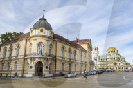 Library of Bulgarian Academy of Sciences with Nevsky cathedral, Sofia, Bulgaria