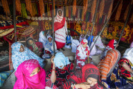 Very colourful dressed toubou women, tribal festival Place de la Nation, NÂ´Djamena, Chad, Africa