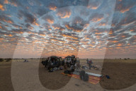 Camping under a dramatic morning sky in the Sahel, Chad, Africa