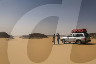 Expedition Jeep in the desert between Ounianga Kebir and Faya, northern Chad, Africa