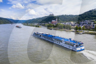 Cruise ship on the Rhine at St.Goar, Unesco world heritage sight Midle Rhine valley, Germany