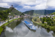 River cruise ship on the Moselle in Cochem, Moselle valley, Germany
