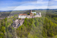 Aerial of the Unesco world heritage sight Wartburg castle, Thuringia, Germany (drone)
