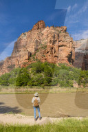Angels landing and the Virgin river from in Zion Canyon