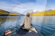 Canoeing across Bowman Lake, Glacier National Park, Montana, USA