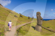 Moai heads of Easter island, Rapa Nui National Park, Easter Island, Chile, Polynesia