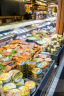 Food for sale at Kauppahalli market at the port of Helsinki, Uusimaa, Finland, Scandinavia, Europe