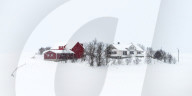 Lofoten village on a snowy winter's day, Lofoten, Nordland, Norway, Europe
