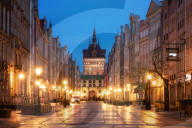 Dlugi Targ Street looking towards the Golden Gate of Gdansk, Poland, Europe