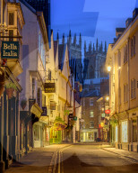 York at blue hour with York Minster in the background, York, England, UK