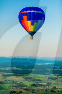 Hot air balloon over Auburns farmland.
