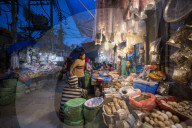 Busy market streets in the old part of Kathmandu called Ason