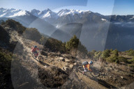 Mountain biking along a Enduro style single track trail in the Nepal Himalayas near the Langtang region
