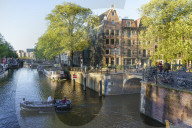 Early morning on Brouwersgracht canal, Amsterdam, Netherlands