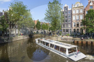 A tourist boat on Brouwersgracht, Amsterdam, Netherlands
