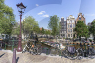 Tourist boat on Brouwersgracht canal, Amsterdam, Netherlands