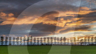 A dramatic panoramic red sky sunset over North Yorkshire