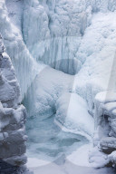 Frozen Athabasca Falls in mid-winter, Banff national park, Canada.